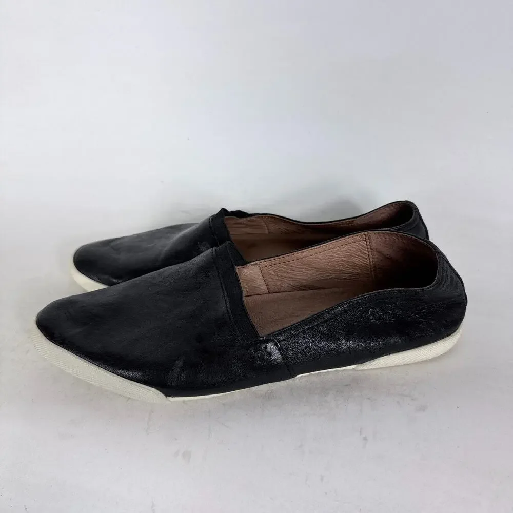 Frye Melanie Sneaker Women's 10 Black Leather Slip-On Low Top Almond toe Comfort